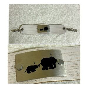 Elephant Mom & Baby Faux Leather Whitewashed Bracelet Adjustable Silver